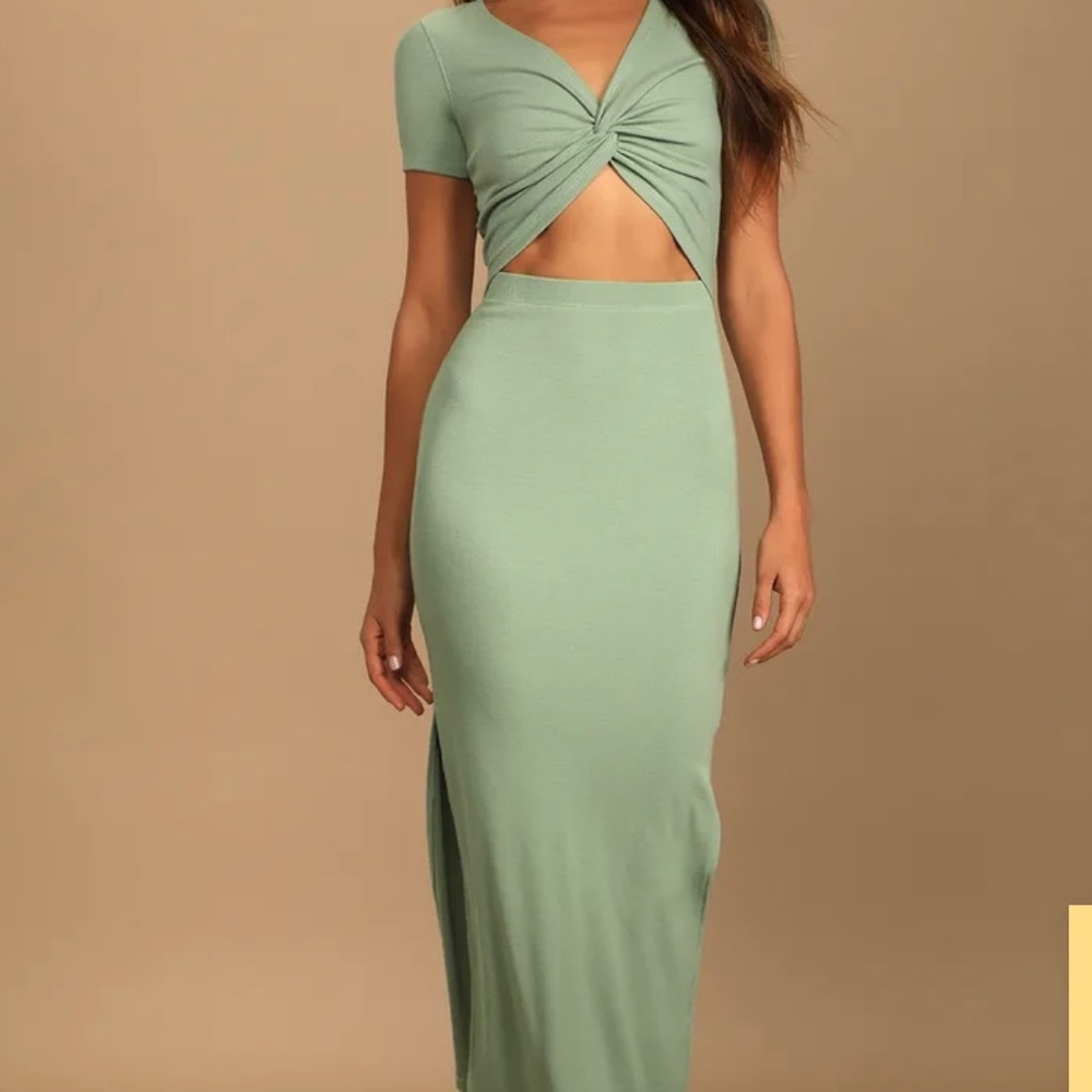 Style Twist Sage Green Twist Front Cutout Midi Dress size XS Lulus